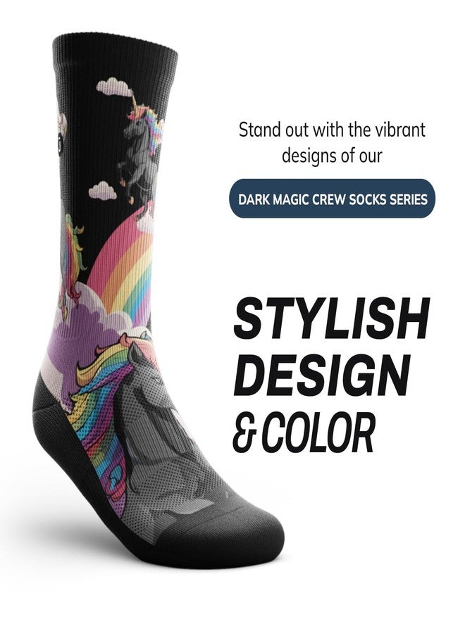 Outway Novelty Crew Socks for Men & Women, Breathable, Moisture-Wicking Athletic Calf Sock with Arch Support, Polyester & Spandex Blend, Colorful, Fun Life, Dark Magic, M-L - Image 2